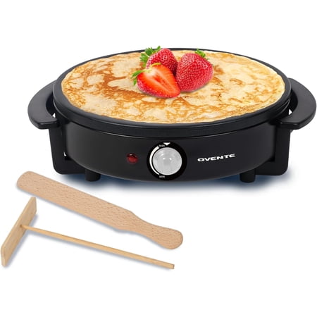 OVENTE 12-Inch Electric Crepe Maker & Griddle – Nonstick Hot Plate with Adjustable Temperature, LED Indicator, Batter Spreader & Spatula, Black CRM1122B