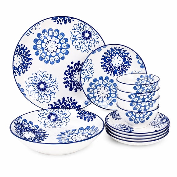 Vajilla Porcelana 12 Pzas Bouquet Azul Floral