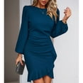 thumbnail image 4 of Women's Long Sleeves Dress Zipper Bodycon Mini Dress Ruffle Hem Round Neck Cocktail, 4 of 8