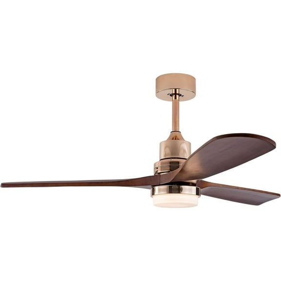 48" Ceiling Fan with Lights Remote Control, Gold Ceiling Fan with Lights, LED, 3 Brown Wood Blades, 3-Speed Reversible, Tropical Outdoor Ceiling Fan for Bedroom, Living Room