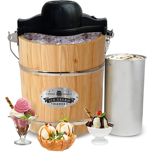 Elite Gourmet | Maquina Para Hacer Helados Electrica-Manual | Cubeta De Madera | Renewed | EIM502 Elite Gourmet EIM-502