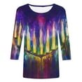 thumbnail image 4 of DDAPJ pyju Hanukkah Shirts for Women 3/4 Sleeve Crewneck Tops Menorah Graphic Tees Chanukah Jewish Holiday Celebration Tshirt Gift Tee Top Early Multicolor M, 4 of 6