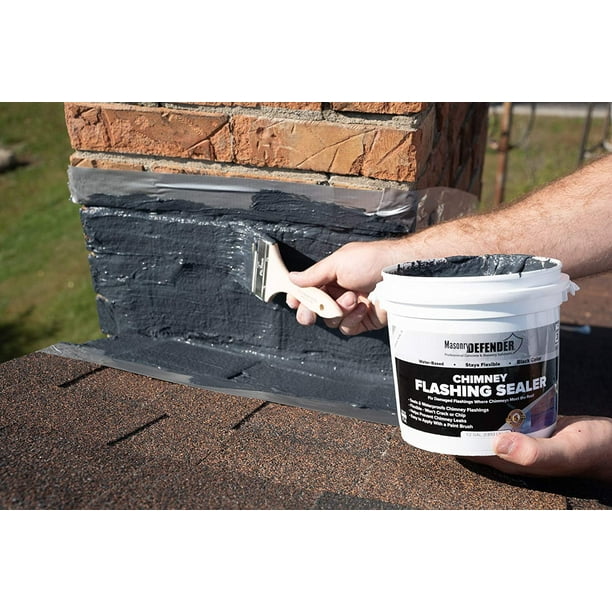 MasonryDefender Chimney Flashing Sealer – Flexible Waterproof Coating For Roof Leaks, Easy Brush-On Application, Black