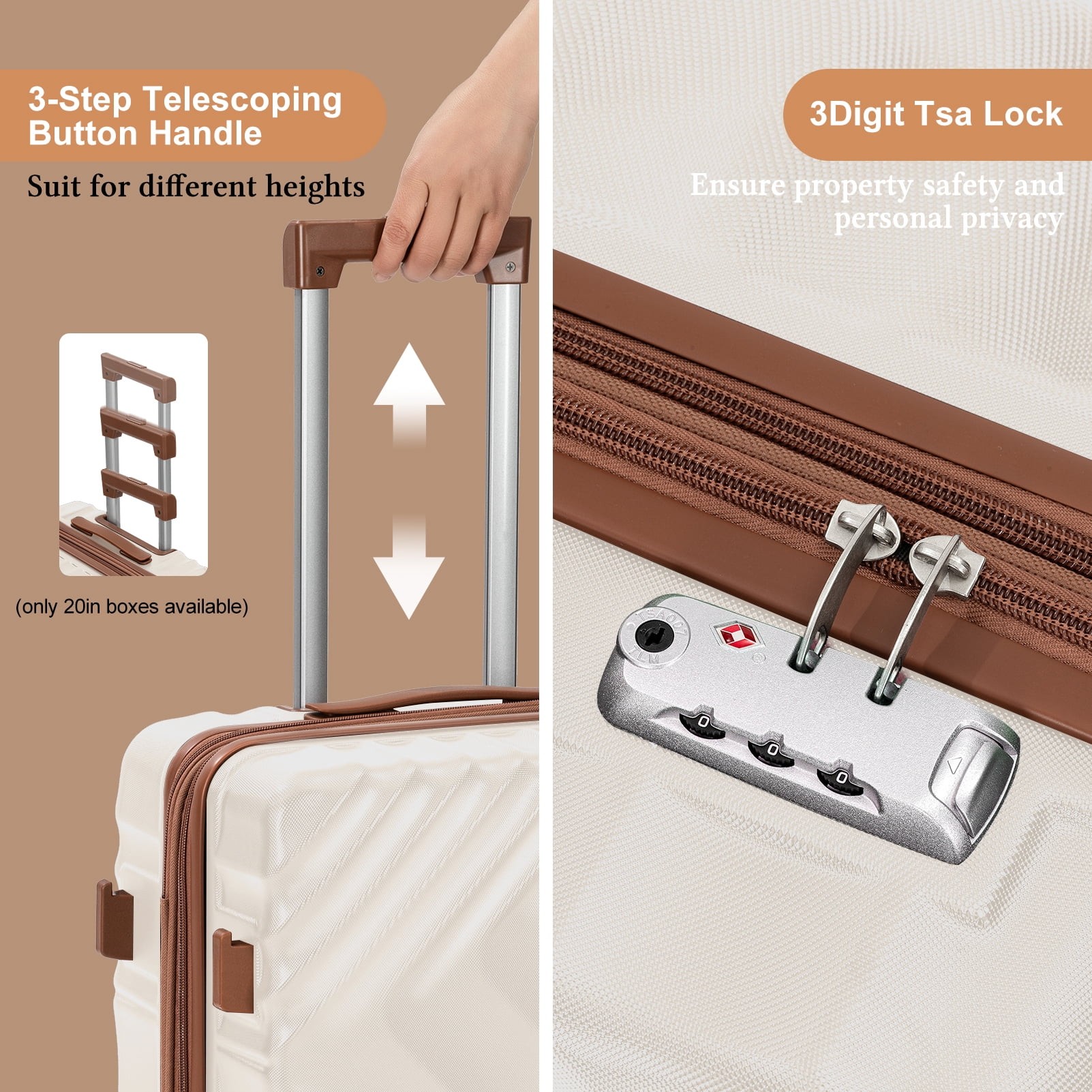 Rosamo 6 Piece Hardshell Luggage Set, Lightweight Expandable Suitcases with Spinner Wheels, TSA Lock, Durable ABSLuggage Sets for Travel；Beige