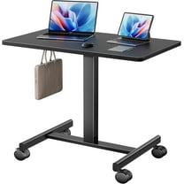 Mobile Standing Desk, Small Teacher Standing Rolling Desk, Portable Laptop Desk with Lockable Wheels, Computer Workstations, Adjustable Height, Black