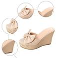 thumbnail image 7 of Womens Wedge Sandals Suede Bowtie Peep Toe Slip on Platform Heels Casual Nonslip Arch Support Summer Mules Slides Beige Size 6.5, 7 of 7