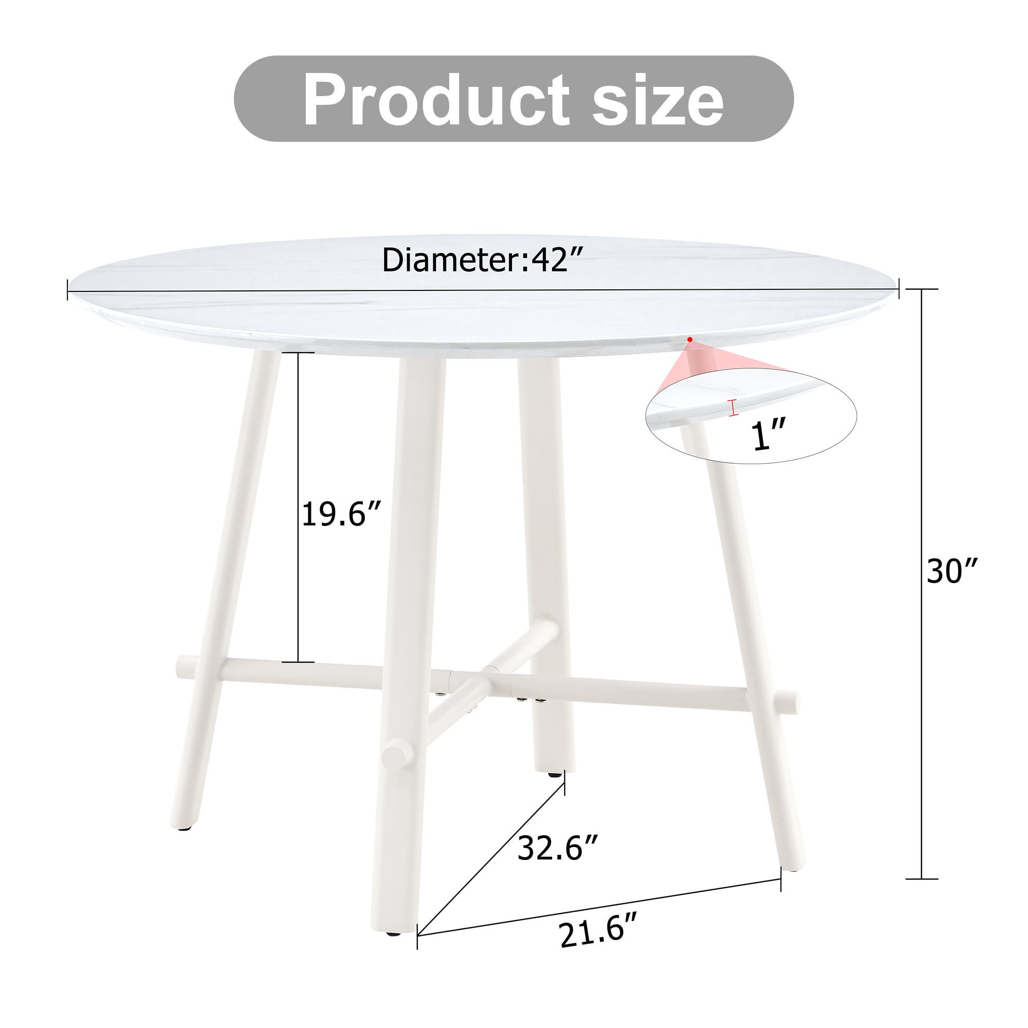 PORKISS Round Dining Table for 4 People, Wood Kitchen Dining Table with Metal Legs, Modern Dining Room Tables for Kitchen Living Room, White #2