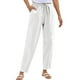 thumbnail image 1 of WILLBEST Pantalones Casuales de Lino para Mujer, de Pierna Recta, Elásticos, con Cordón y Bolsillos, Ropa de Playa Elegante para Verano. Chica, 1 of 5