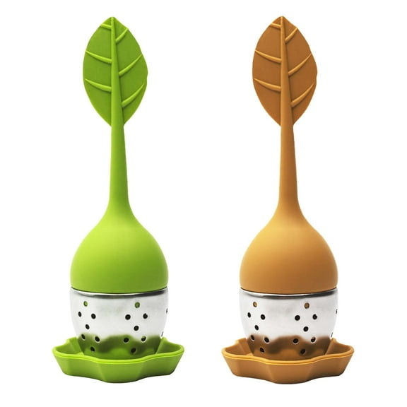 Tea Infuser, Loose Leaf Tea Steeper, Silicone With Stainless Steel Strainer Ball - Pack of 2 (Lime Green & Light Brown)