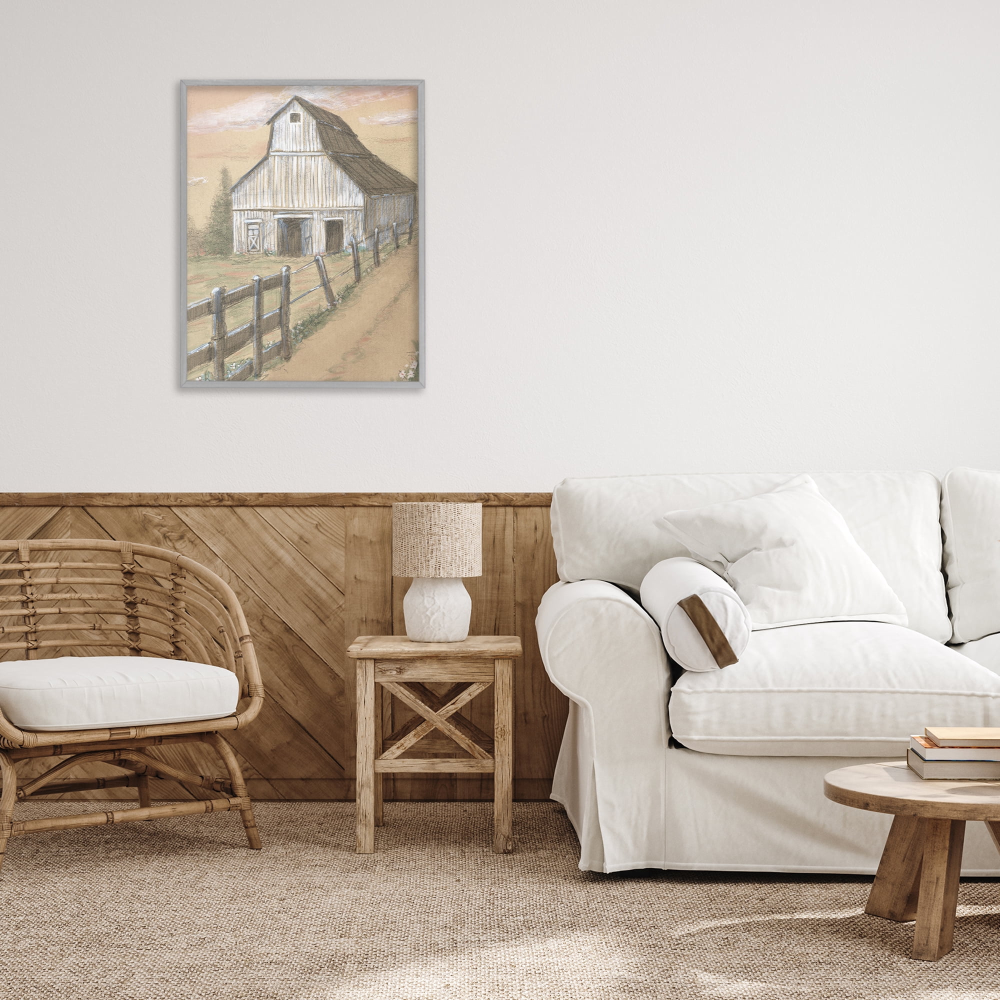 Stupell Industries Barn Fence Drawing Gray Framed Giclee Art, design by Patti Bishop