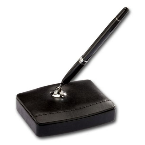 Dacasso Porte-stylo en Cuir Noir à Garniture Simple Argent