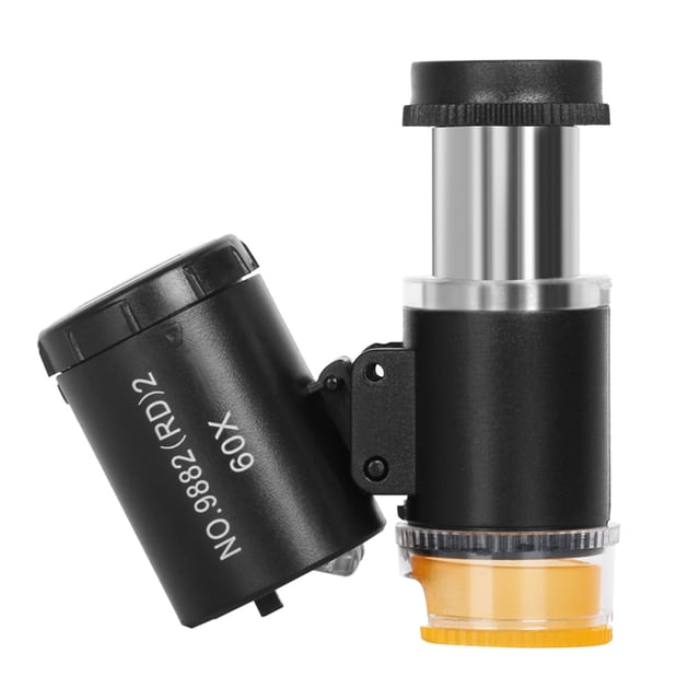 Hugtrwg Lupa Microscopio Portátil 60x LED Lámpara UV Lupa Óptica (Negro)