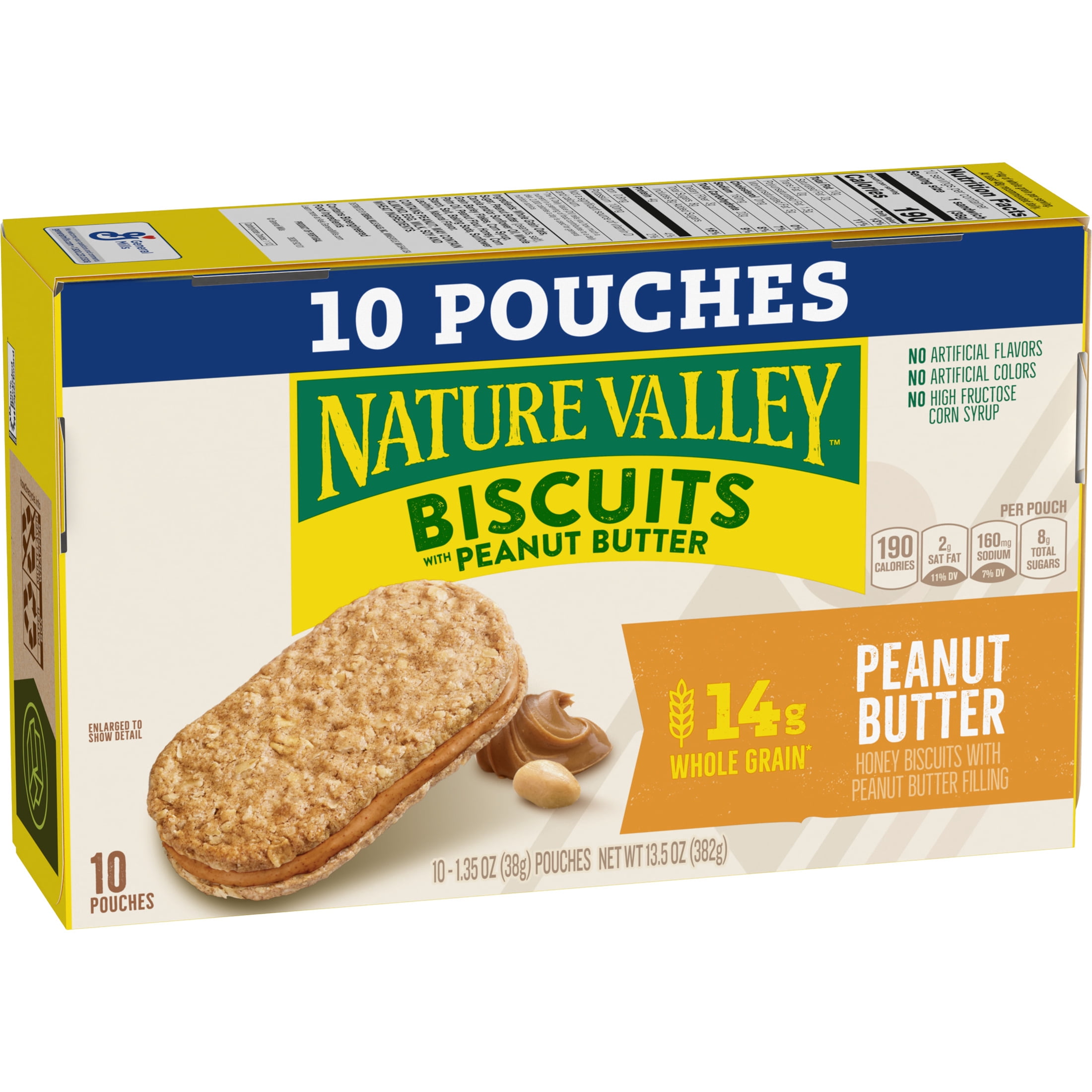 (6 pack) Nature Valley Biscuit Sandwiches, Peanut Butter, Snack Bars, 10 Bars, 13.5 oz