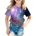 thumbnail image 3 of Toddler Girl Tops Round Neck Short Sleeve T Shirt Galaxy Print Soft Glitter Tops Kids Summer Clothing H,150, 3 of 3