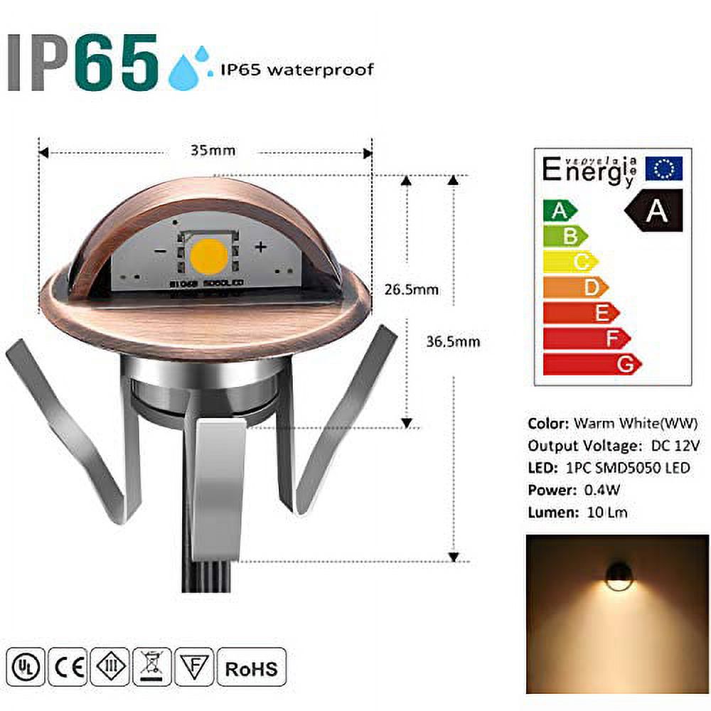 QACA Pack of 10 LED Stair Light Low Voltage Waterproof IP65 Outdoor Î¦1.38