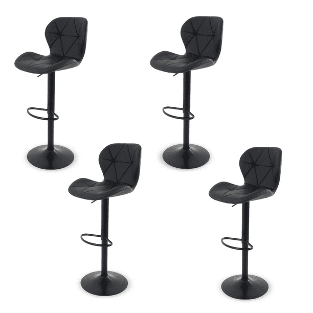 Sillas de Bar y Barra de Cocina de Acabado Moderno con Respaldo y Reposapies de Altura Ajustable - Bancos Giratorios para Bar con Asiento Acolchado Diseño Elegante Set 4 Piezas Negro