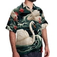 thumbnail image 2 of Swan Men's Short Sleeve Hawaiian Poplin Shirt - Casual Printed Button Down Summer Beach Shirt for Men, 2 of 6