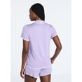 thumbnail image 3 of Joyspun Women’s Notch Top and Boxer Shorts Pajama Set with Blanket Stitching, 2-Piece, Sizes XS-3X, 3 of 5