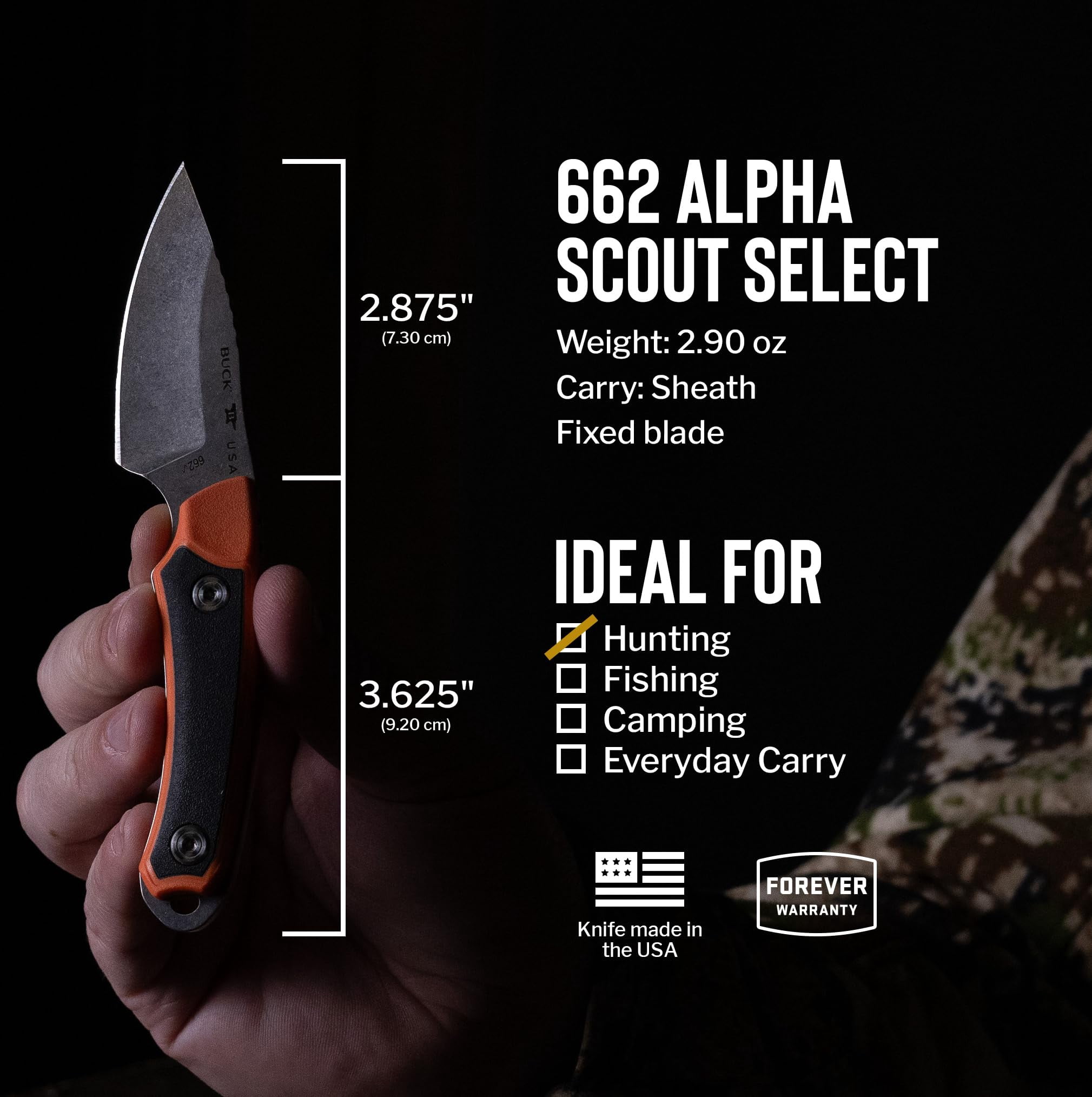 Buck Knives 662 Alpha Scout Select Fixed Blade Hunting Knife with 420HC Steel, Orange
