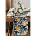 thumbnail image 4 of Navy Blue Brown Table Runner Cotton Linen 72 Inch Holiday Dresser Scarves, Tropical Palm Leaves Retro Tablerunner for Kitchen Coffee Dining Bedroom Home Living Room Dinner Scarf Décor 13''x72'', 4 of 9