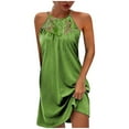 thumbnail image 1 of Jusqu'à -50%! Aqestyerly Femmes Été Dentelle Sans Manches Col Rond Licol Solide Robes Robe Mince, 1 of 5