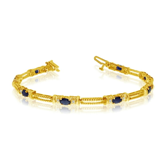 14k Yellow Gold Natural Sapphire And Diamond Tennis Bracelet