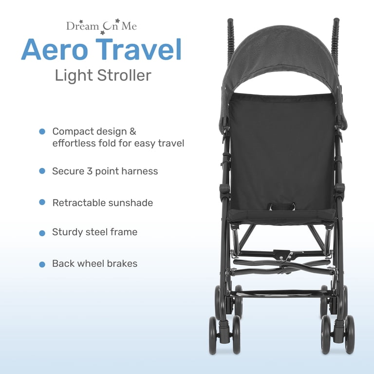 Dream On Me, Aero Travel Light Stroller, Black, Compact Folding