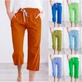 thumbnail image 6 of Lovskoo 2024 Womens Cotton Linen Capri Pants Drawstring High Waisted Straight Wide Leg Cropped Trouser Sky Blue S, 6 of 6