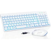 Wireless Keyboard and Mouse Combo - Quiet Backlit Keyboard with RGB Mouse, Rechargeable, Slim, Sleep Mode for Windows, Mac, Laptop -White-Wagpak