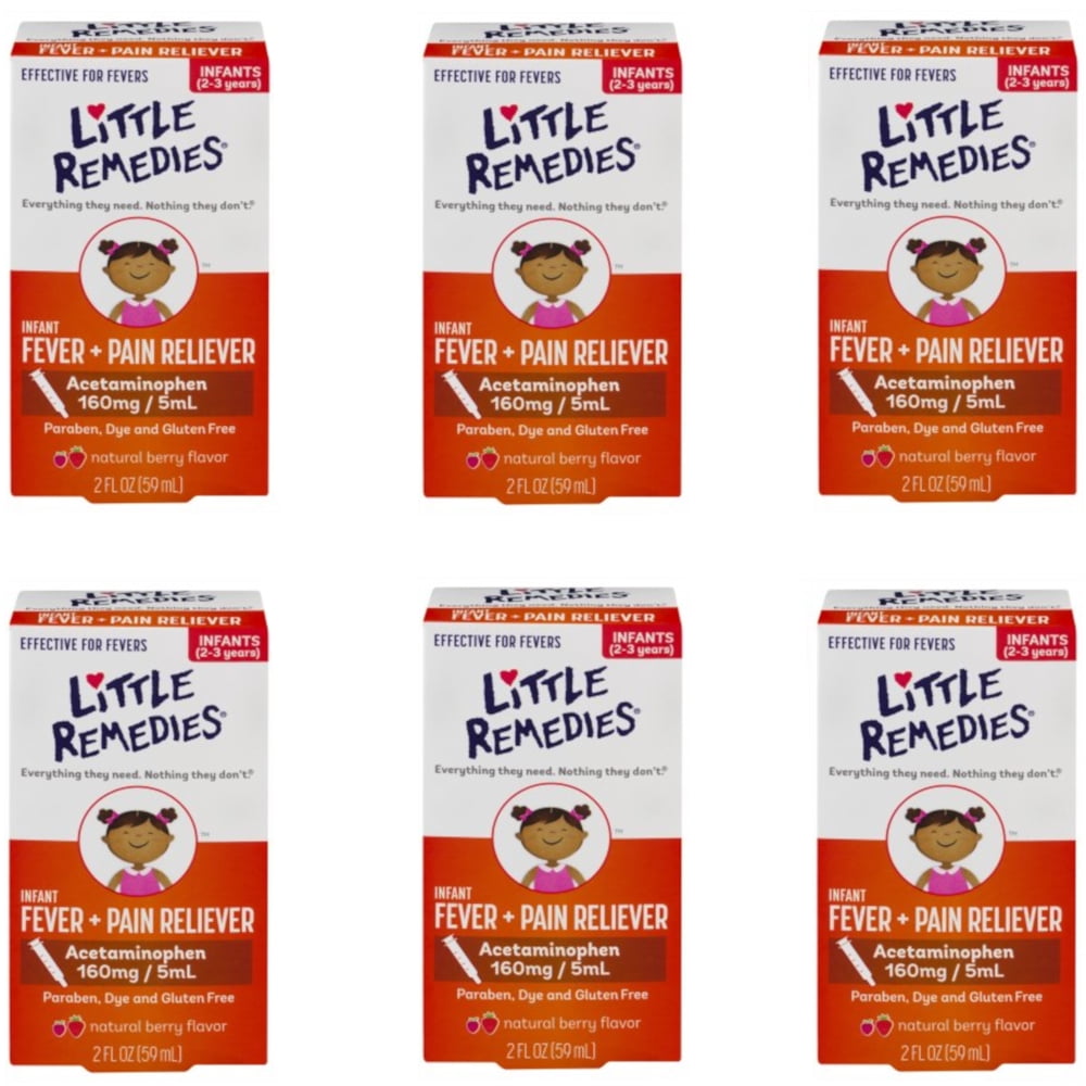 6 Pack Little Remedies Infant Fever/Pain Liquid DyeFree Natural Berry