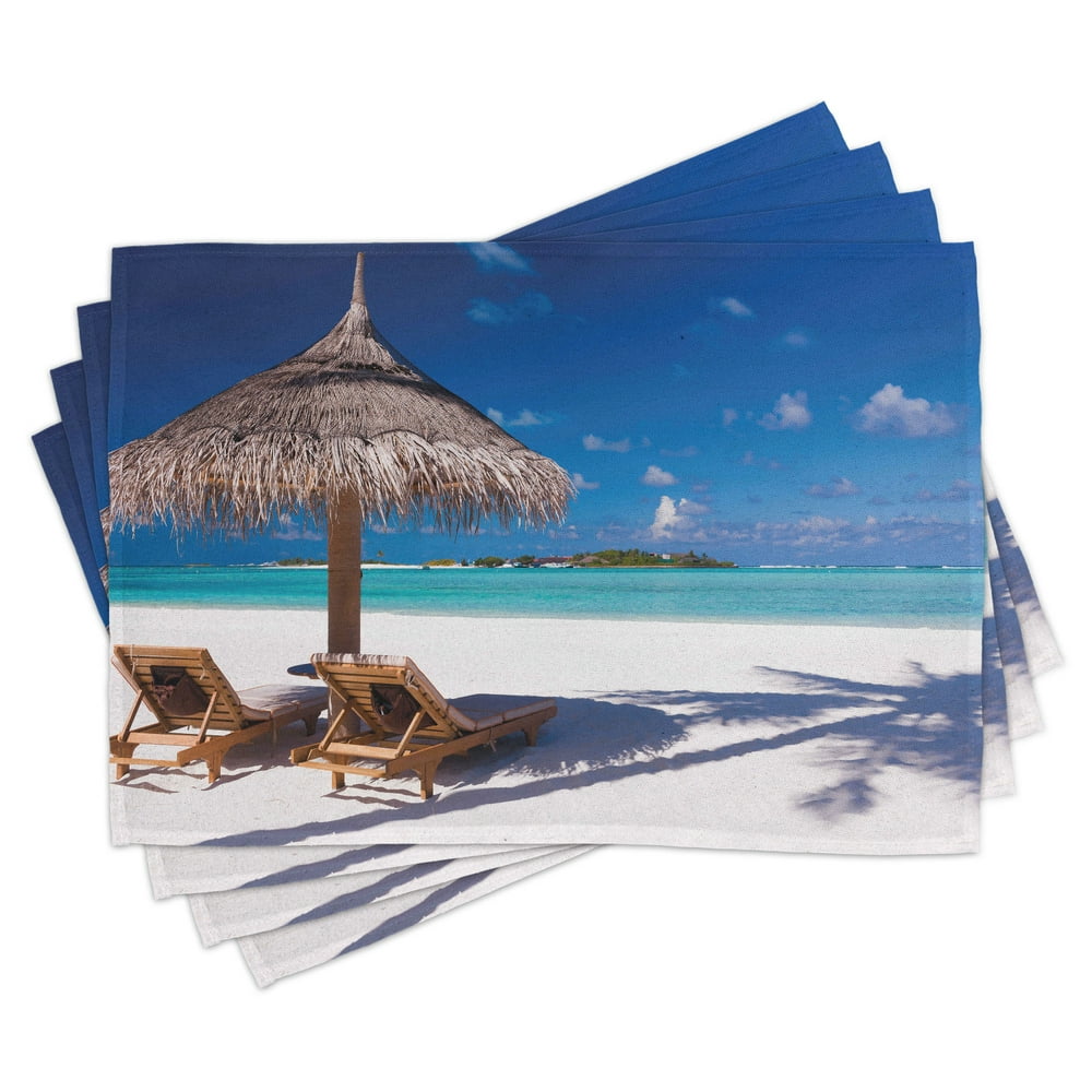 Landscape Placemats Set of 4 Island Caribbean Honeymoon Themed Beach Seashore Ocean Print