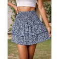 thumbnail image 5 of Women's Floral Ruffle Tiered Mini High Waist Cute Short Wavy Skirt for Daily Wear Blue S, 5 of 9