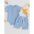 thumbnail image 3 of Musuos Baby Boy Summer Clothes 3 6 9 12M Solid Color Waffle Short Sleeve Button Romper with Shorts 2Pcs Outfit, 3 of 10
