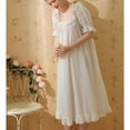 thumbnail image 2 of SWSMCLT Women's Cotton Pajamas Princess Pjs Cute Thin Bow Ruffle Comfy Spaghetti Strap Loungewear Short Sleeve Long Summer White Large, 2 of 4