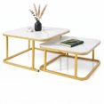 thumbnail image 3 of Square Nesting Coffee Table Set of 2 with Faux Marble Top and Metal Frame, Coffee Table Set, Suitable for Living Rooms, Apartments,White, 3 of 9