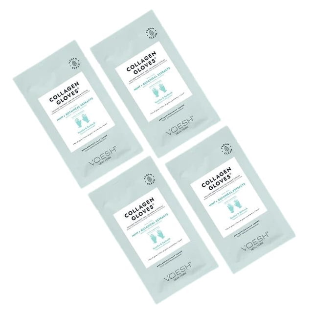 VOESH Guantes de colágeno Mascarillas de manos veganas Paquete de 4 mascarillas hidratantes para manos Loción Guantes Guantes hidratantes Cuidado de las manos Spa Manicura Guantes Tratamiento de manos