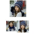 thumbnail image 6 of Women's Fleece Lined Knit Hat Set, Korean Style Pom Pom Beanie with Ear Flaps, Warm Winter Hat with Fingerless Gloves, Cuffed Knit Cap, Winter Accessory Set, Cute Knit Set Navy, 6 of 10