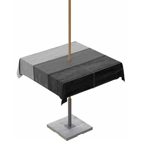 Farm Retro Wood Grain Black Gray Square Tablecloth with Zipper,Waterproof Table Cloth with Umbrella Hole Patio Tablecloths for Outdoor Tables,Farmhouse Gradient Stripes Spillproof Table Cover