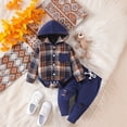 thumbnail image 2 of larppty Baby Boy Clothes Flannel Plaid Outfits Long Sleeve Hoodie Romper Fall Winter 2 Pcs Clothes for Boy, 2 of 6