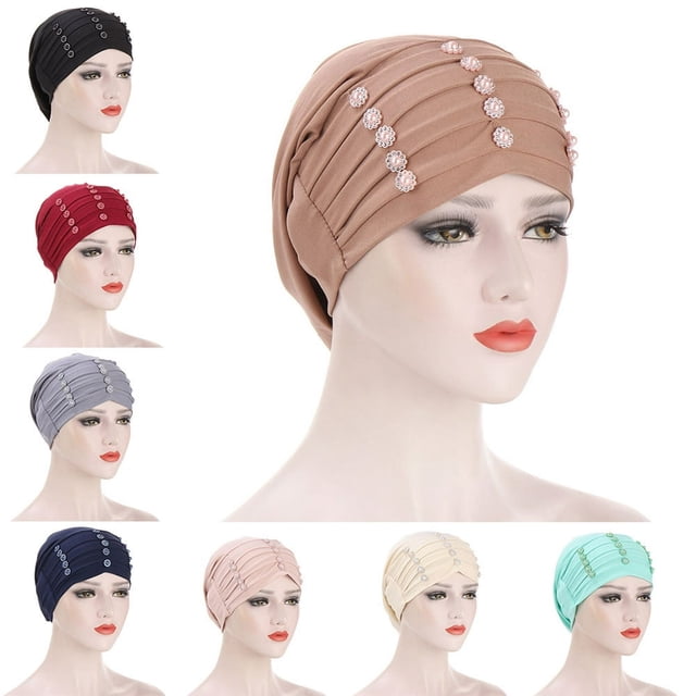 Women Solid Color Flower Design Hair Cover Muslim Bonnet Turban Hat Hijab Cap