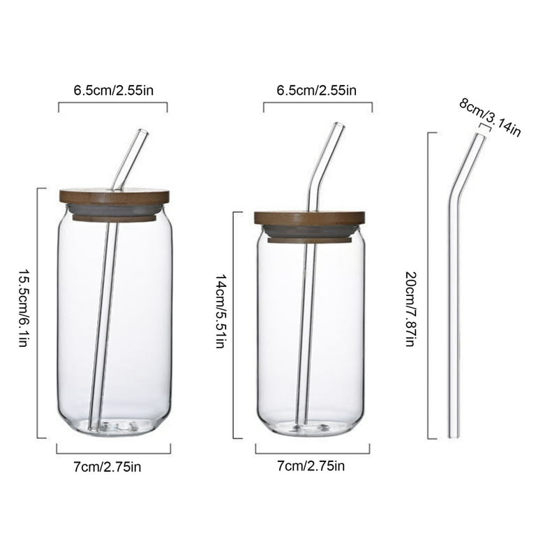 Transparent Can shape Glass Cups with Bamboo lid And Straw Ice Coffee Cups  Glass