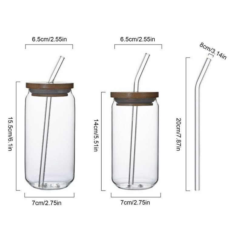 Beer Can Glass with Bamboo Lid and Glass Straw,16oz Drinking Glasses with  Lid and Straw,Can Shaped Glass Cup,Iced Coffee Cup, Beer Glass,Ideal for