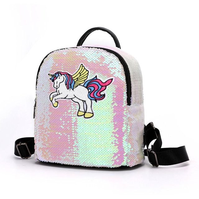Bolsa Mochila de lentejuelas con purpurina, mochilas de hombro de viaje con diseño de caballo de dibujos animados para niñas Tmvgtek Para Estrenar