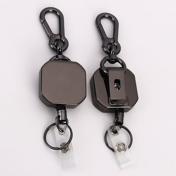 Lot de 2 porte-clés rétractables, porte-badge d'identification en métal  robuste, porte-clés mousqueton