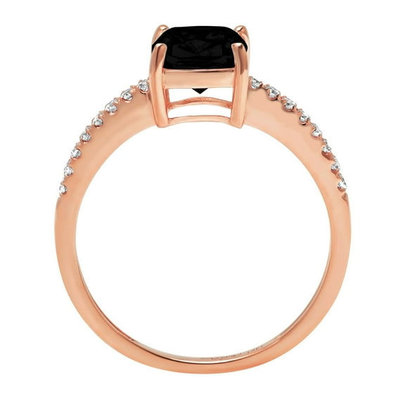 2.7 ct Cushion Cut Natural Onyx Solitaire with Accents Engagement Ring for Women in 18K Rose Gold