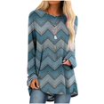 thumbnail image 1 of Long Sleeve Shirts for Women Dressy Casual Crew Neck Hem Flowy Tops Color Block Geometry Printed Oversized Loose Tunic Shirts Graphic Tees for Spring Fall #B06-Orange S, 1 of 5