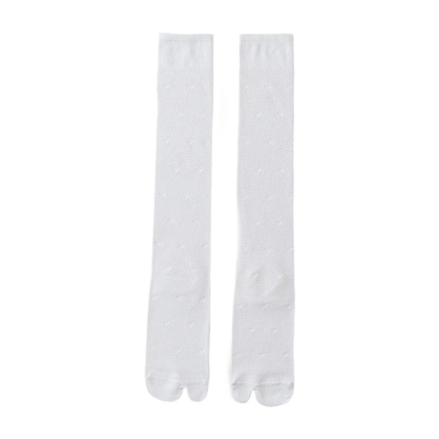 Calcetines de sandalia Tabi largos y finos de malla con dos dedos para chanclas femeninas. Blanco