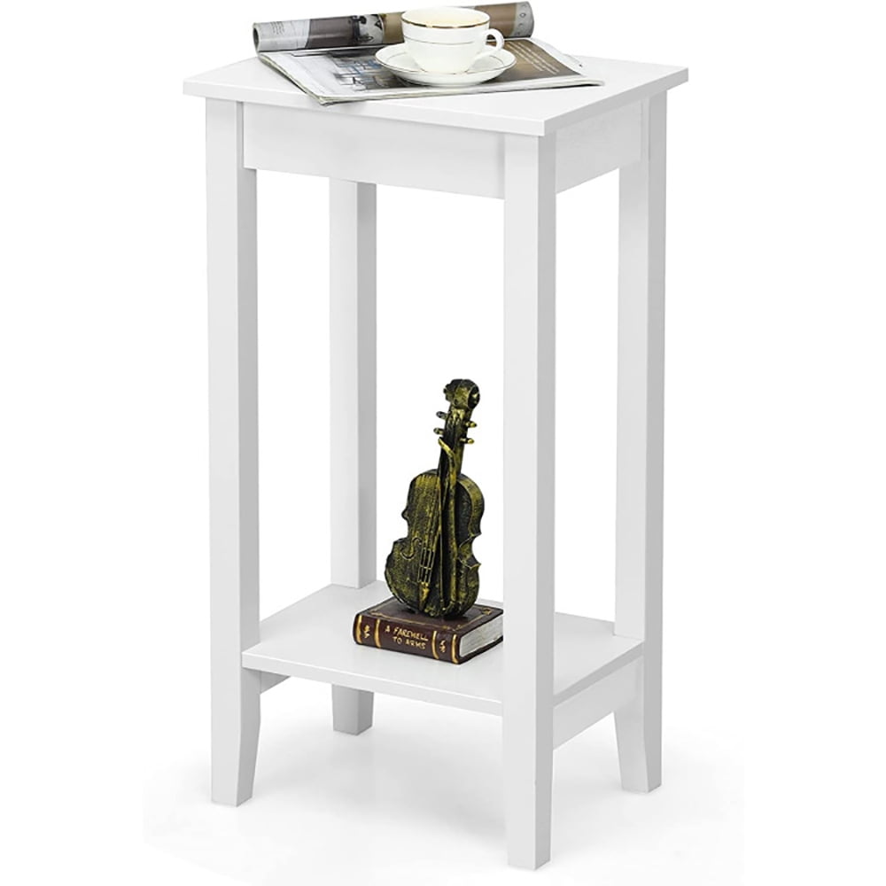Finihen End Table, Set of 2 Versatile 2-Tier End Table with Storage Shelf, Sofa Side Table, Bed Side Table, for Living Room, Bedroom, White Finihen End Table, Set of 2 Versatile 2-Tier End Table with Storage Shelf, Sofa Side Table, Bed Side Table, for Living Room, Bedroom, White