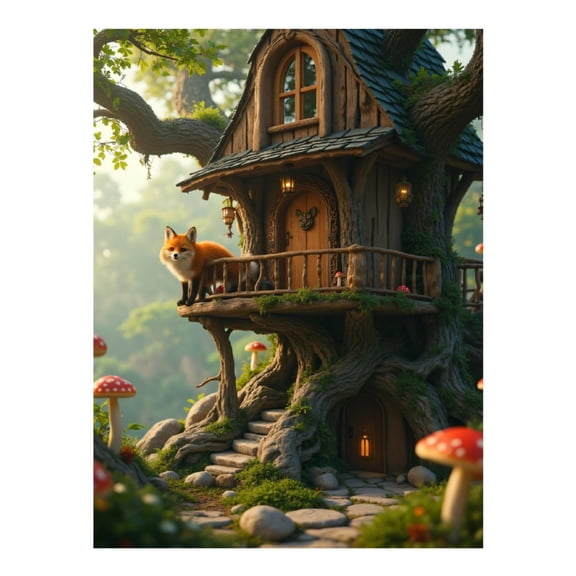Diamond Art Kit for Adults, Fox Treehouse Forest Enchantment Diamond Painting for Adults Beginners, DIY Diamond Art Painting Kits, 5D Diamond Painting Crafts for Home Decor 12x16 Frameless