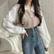 thumbnail image 1 of Blusa de dos piezas con cuello de Polo para mujer, camisa coreana informal Vintage, Jersey suelto, Tops de manga larga, blusas elegantes, Primavera, Y2k, 1 of 5